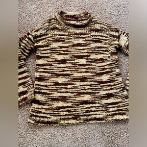 Ecote Knit Mock Neck Sweater S brown beige Zig Zag Pattern Wool Blend